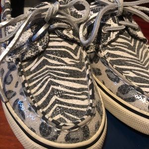 Sperry Animal Print Sequin Deck Shoes - Size 7